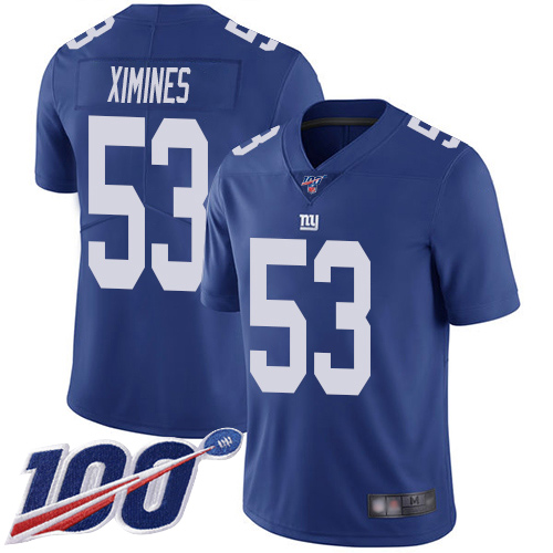 Men New York Giants #53 Oshane Ximines Royal Blue Team Color Vapor Untouchable Limited Player 100th Season Football NFL Jersey